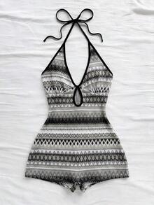 Nuevo mono mini con tirantes de punto multicolor a rayas, sin espalda, adecuado para otoño/invierno, Halloween, Año Nuevo, carnaval, fiesta, cita, té de la tarde, playa, como capa o prenda exterior - Gris - Ver 3