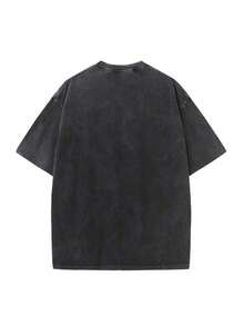 Short-Sleeved Crew Neck T-Shirt Made Of 230g Washed Cotton, Tulip Design, Innovative Pattern, New Spring And Summer Styles For Men And Women, Fashionable And Stylish, Loose-Fitting Clothing With A Retro And Distressed Design - Unisex Loose-Fitting Short-Sleeved Crew Neck T-Shirt In Urban Vintage Style, 100% Cotton, Distressed Print - Breathable And Skin-Friendly. - 黑色 - 查看 2