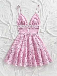 Vestido mini de mujer con estampado de limón colorido, estilo vacacional - Rosa - Ver 2