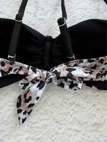 Conjunto de bikini push-up con estampado de leopardo y pedrería. La elección perfecta para viajes y vacaciones en la playa. - Marrón - Ver 7