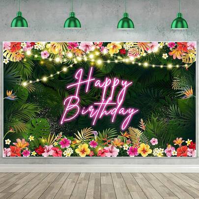 1pc Hawaiian Tropical Birthday Backdrop Tropical Palm Leaves Birthday Party Background Luau Happy Birthday Party Decorations Aloha Birthday Banner Party Banner