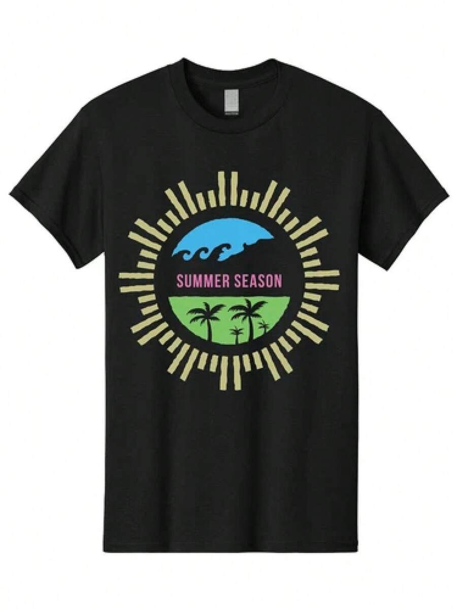 Summer Season Mens Graphic Tee, 100% Cotton, Casual Summer Wear camisetas para hombre playeras de hombre ropa hombre conjunto de hombre playera de hombre cosas de hombre vestido casuales para mujer conjuntos de mujer blusas elegantes camisetas para mujer vestido de mujer - Negro - Ver 1