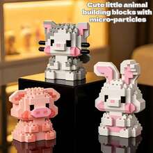 9pcs Micro Particle Cute Animal Model Building Blocks Toys, DIY Creative Shapes, Including Cow, Rabbit, Panda, Pink Pig, Suitable For 6-12 Years Old Children To Improve Hands-On Ability And Cognition, Ideal Birthday Gift For Kids - Multicolor - View 5