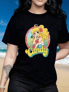 Camiseta de manga cortaGráficoRetrodeAnimeCarameloCarameloparaMujer-CamisetadeMangaCortaconEstampadodeDibujosAnimadosVintageCuelloRedondoSuaveyElástico,SuperiorInformalparaComodidadesTodos elloslasTemporadasyLavableaMáquinaCamisetaDeportiva,CamisetaconEstampadoColoridoTelaNoCamisa transparente para mujerCasual 100%Algodón 100%Algodón - Negro - Ver 6