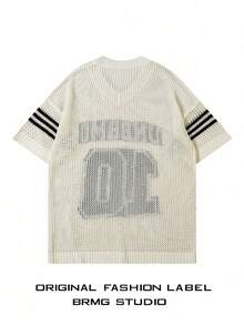 Spring/Summer New Men's College Style V-Neck Digital Embroidery White Knit Pullover Short Sleeve - White - View 3