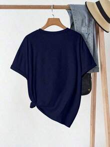 1 Piece Of Summer T-Shirt For Mother's Day, For Women, With "Cruise Life" And "Summer Vibe" Letter Print, Short Sleeve, Round Neck, Loose And Comfortable, Summer Clothing, Easter, 180g, 100% Cotton, All Designs Are Printed. Unisex. - 黑色 3 - 查看 2