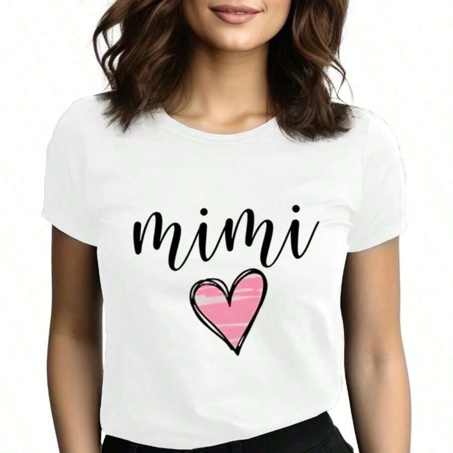 Tops para mujer Casual de Manga Corta para Mujer WXM% Algodón con Estampado de Corazón - s Gráficas / Tops para Mujer - Cómoda - Blanco - Ver 1