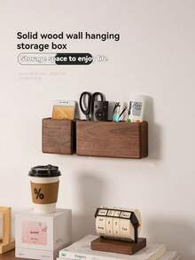 1pc Wall-Mounted Storage Box With Bottom Charging Port, Minimalist Rectangular Wall-Mounted Phone, Scissors And Small Items Organizer, Perfect For Living Room, Bedroom, Office And Home Gift - Coffee Brown - View 6