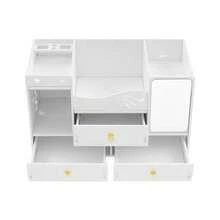 WUPYI Cosmetics Organizer With Mirror Makeup Storage Box 3 Drawer White PVC 4 Compartment Vanity Table Organizer Raised Baffle Design For Lipstick Skincare Jewelry Mask Storage - White - View 5