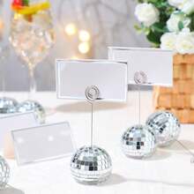 2/4/6 piezas Soportes para tarjetas de bola de discoteca, soportes para fotos y números de mesa, soportes giratorios de bola de discoteca plateada, adecuados para exhibir menús, bodas, fiestas y cumpleaños - Tarjetero de discoteca + tarjetas - Ver 8