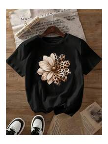 Basic T-Shirt With Floral Print, Loose And Comfortable - Back - View 1