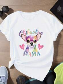 Ilustración caprichosa de chihuahua Camiseta deportiva de manga corta de talla para mujer - Blanco - Ver 6