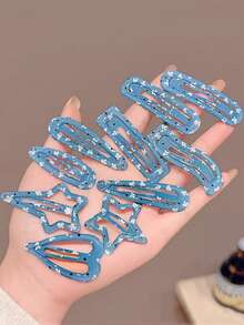 18pcs Random Minimalist Versatile Plaid, Polka Dot, Leopard Print Side Bangs Hair Clips, Suitable For Daily, Washing Face, Vacation, Back To School Occasions - Blue - View 3