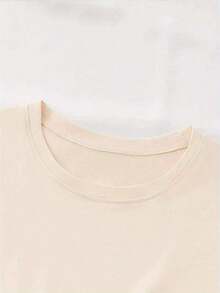 Camiseta de manga corta para mujer, 100% algodón, con estampado de gato, estilo americano, versátil, informal, para ir al trabajo, transpirable, para verano, combina con todo. - Albaricoque - Ver 5