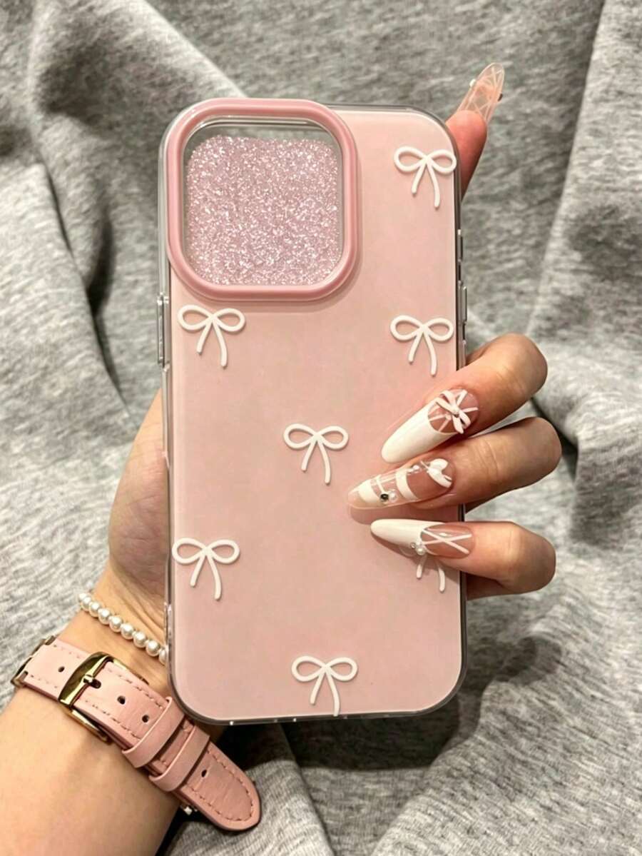 Cute Pink Bow Phone Case, Suitable For IPhone 17 Pro Max/17 Pro/17 Air/17/16/15/14/13/12/11 Pro Max Plus, Soft Protective Back Cover, Gift For Girls - Pink Bow - View 1