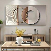 Frameless Modern Abstract Wall Art Canvas Poster - Circular Line Design In Golden, White & Gray, For Living Room, Bedroom, Corridor Decor, Corridor Decoration | Contemporary Decor - 222 - View 3