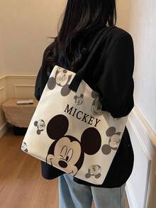 Disney 開學季迪士尼可愛卡通印花帆布托特包，適合女性日常購物與聚會，休閒風格托特包 - 彩色 - 查看 6