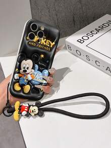 Disney Mickey Mouse Phone Case With Mickey Charm And Lanyard - Cute Mickey Protective Case With Space Themed Background And Black 3D Design, Equipped With Delicate Mickey Decorative Lanyard And Beaded Bracelet For Easy Carrying, Compatible With IPhone 17, 16, 15, 14, 13, 12, 11 Pro Series, Ideal For Birthdays, Holidays, Anniversaries, Graduation Gifts, Or Any Special Occasion To Surprise Family, Friends, Classmates, And Loved Ones. - 白色 - 查看 6