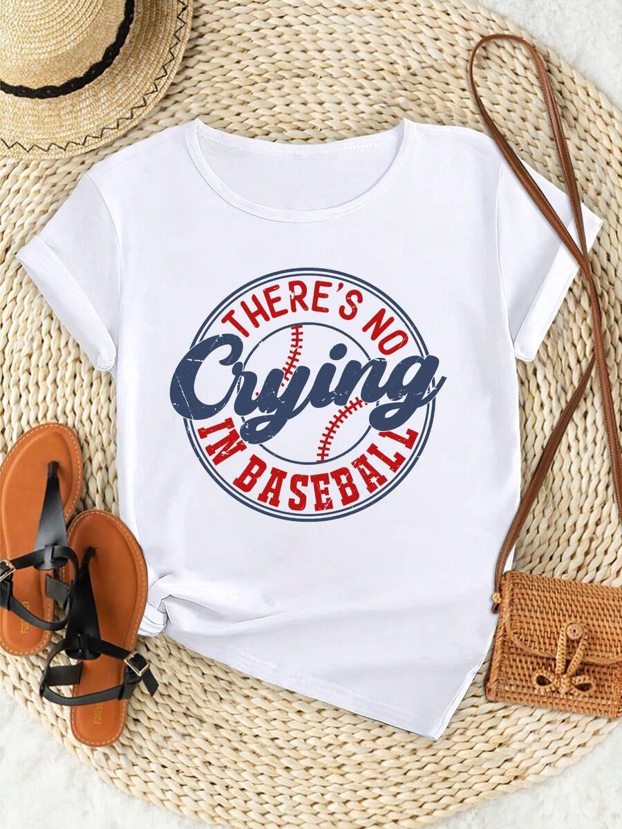 Blusa de anga Corta con Tema de Béisbol para ujer "No lores en el Béisbol" - Camiseta uave, Elástica y avable a áquina, Ideal para Fiestas, Eventos y Uso Casual - Cuello Redondo, Ajuste Holgado y Delgado, Regalo Perfecto para Fanáticas del Béisbol Estampado de animales adorables ,Estampado de letras divertidas ,Combinable con la moda callejera, Ropa para el verano al aire libre o para el día a día ,Ropa diaria para chicas dulces o estudiantes ,Ropa fresca y sin sudor en verano