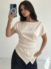 Blusa asimétrica casual y elegante a cuadros, adecuada para ir al trabajo, uso diario casual y vestimenta de negocios de moda / Ropa de otoño para mujer / Atuendos para volver a la escuela / Atuendos de maestra / Blusas para salir / Blusas para salir / Casual de negocios para mujer / Camisa a rayas / Casual de negocios para mujer / Camisas de maestra - Albaricoque - Ver 9