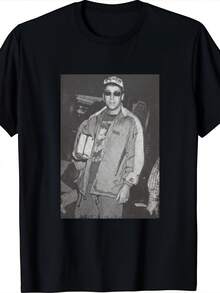 Unisex T-Shirt Made Of Pure Cotton, Men's & Women's Vintage Hip Hop Rapper Photo Print. Unisex 100% Cotton T-Shirt, Soft, All-Season Casual Streetwear Essential, All-Match Style, Affordable For Daily Wear & Perfect Christmas Gift For Fans And Friends, Summer T-Shirt, Women's Summer Clothing, Men's Summer Outfit, Women's T-Shirt, Creative Design, Outdoor Play, Cool Style, Fun Design, Great For Outdoor Play. - Black - View 5