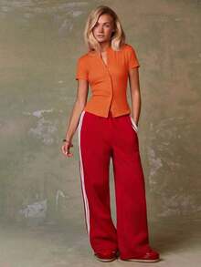 Cárdigan rojo casual para mujer - Naranja - Ver 4