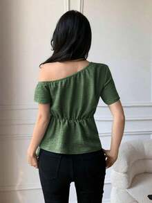 Blusa casual elegante de hombros con nudo, de corte slim para mujeres - Verde - Ver 2