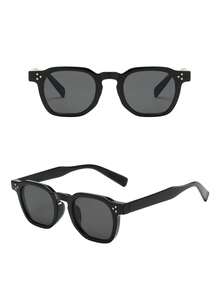 1pc Unisex Oval Small Frame High Quality PC Material Personalized Minimalist Fashion Glasses, Suitable For Casual, Travel, Party, Beach, Daily Decoration - 2-piece Combo Pack (Black Black Ten Black Yellow) - View 4