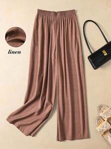 Pantalones casuales de unicolor para mujer, aptos para el verano - Marrón - Ver 1