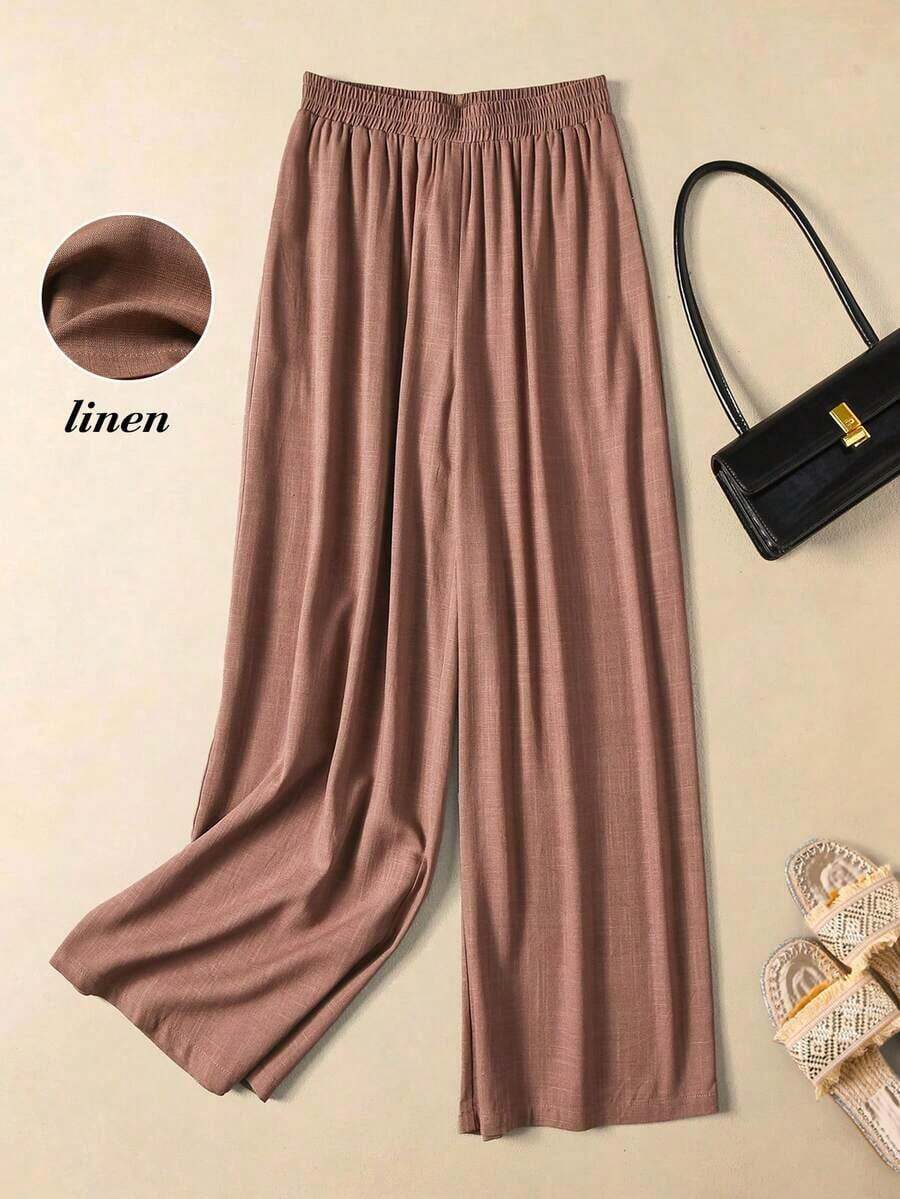 Pantalones casuales de unicolor para mujer, aptos para el verano - Marrón - Ver 1