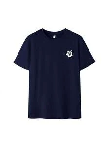Women's Basic T-Shirts, Fun T-Shirts, Minimalist Print T-Shirts, New Seasonal Products, New Release Promotion. Casual Short-Sleeved T-Shirt With A Round Neck And Shark Print, Lettering, Waves, And Flowers For Women, Perfect For Spring And Summer,  And Versatile For Vacations. 4ALI - 黑色 - 查看 4