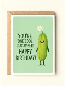 1pc "You're One Cool Cucumber" Funny Birthday Card With Envelope, Cute Vegetable Pun Greeting For Boyfriend Girlfriend Friends, Suitable For Birthdays & Celebrations, Blank Inside - A - View 6