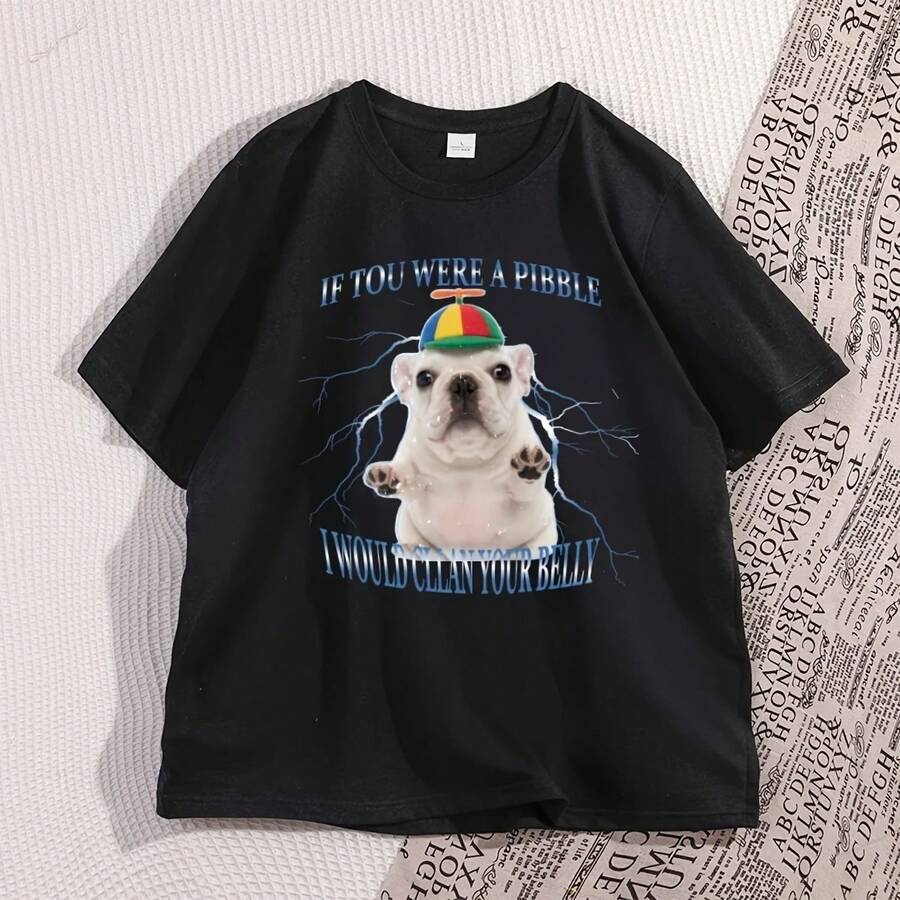 Camiseta divertida y bonita con estampado de Pibble, camiseta de Bulldog Francés para bebé, camiseta de manga corta a la moda, camiseta informal de algodón de gran tamaño - forma - Ver 1