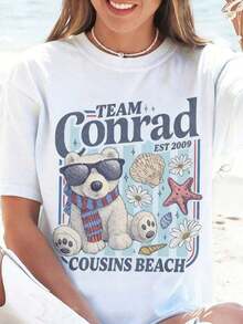 Camiseta de manga corta Artsadd Team Conrad Junior Mint Bear, camiseta de verano Cousins Beach, camiseta inspirada en TSITP, regalo para fans de Conrad Fisher, camiseta unisex de algodón de cuello redondo, estilo casual, de primavera y verano, súper suave, transpirable, perfecta para Pascua, San Valentín, regalo del Día de la Madre para mamá, pareja, familiares y amigos, 100% algodón. - Blanco - Ver 6