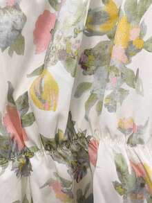 Blusa casual versátil de uso diario con estampado floral y pliegues para mujer - Rosa - Ver 3