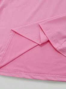 3 piezas Camisetas de manga corta casuales y versátiles de unicolor con pliegues para mujer - Multicolor 9 - Ver 5