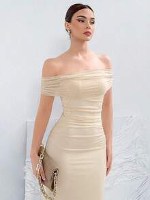 YHHAloruh Vestido de punto de unicolor elegante con hombros descubiertos para ocasiones formalesYHH - Blanco 2 - Ver 3