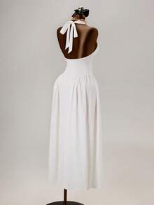 Sexy & Elegant V-Neck Ruffle A-Line Vacation Dress - White - View 10