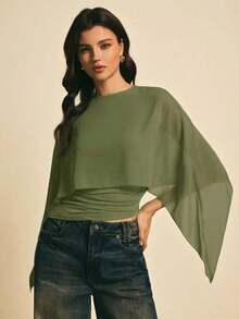 uello chal marrón para mujer, blusas elegantes para mujer, blusas casuales para mujer, apropiada para uso diario, salir, ir y venir en otoño/invierno, blusa de manga de murciélago, blusa marrón café, blusa marrón oscuro - Verde militar - Ver 5