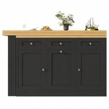 Extendable Bar Table With Storage, Folding Dining Table With Drawer And Snack Shelf, Sliding Bin Holder (Bin Not Included), Space-Saving Design Ideal For Small Apartments And Kitchens, White - 黑色 - 查看 8