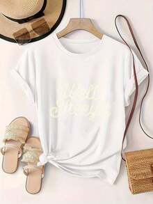 Camiseta Casual de Manga Corta para Mujer - Camiseta de Verano con Cuello Redondo Well Sheeyit, Lavable a Máquina, Camisetas para Damas, Ropa Casual, Estilo Moderno, Ajuste Cómodo  
 Negro - Blanco - Ver 2