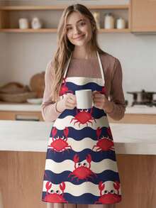 1pc, Lobster Pattern Polyester Apron, Suitable For Cooking, Baking, And Gardening - Can Be Used As Attire For The Kitchen And Dining. - Multicolor - View 4