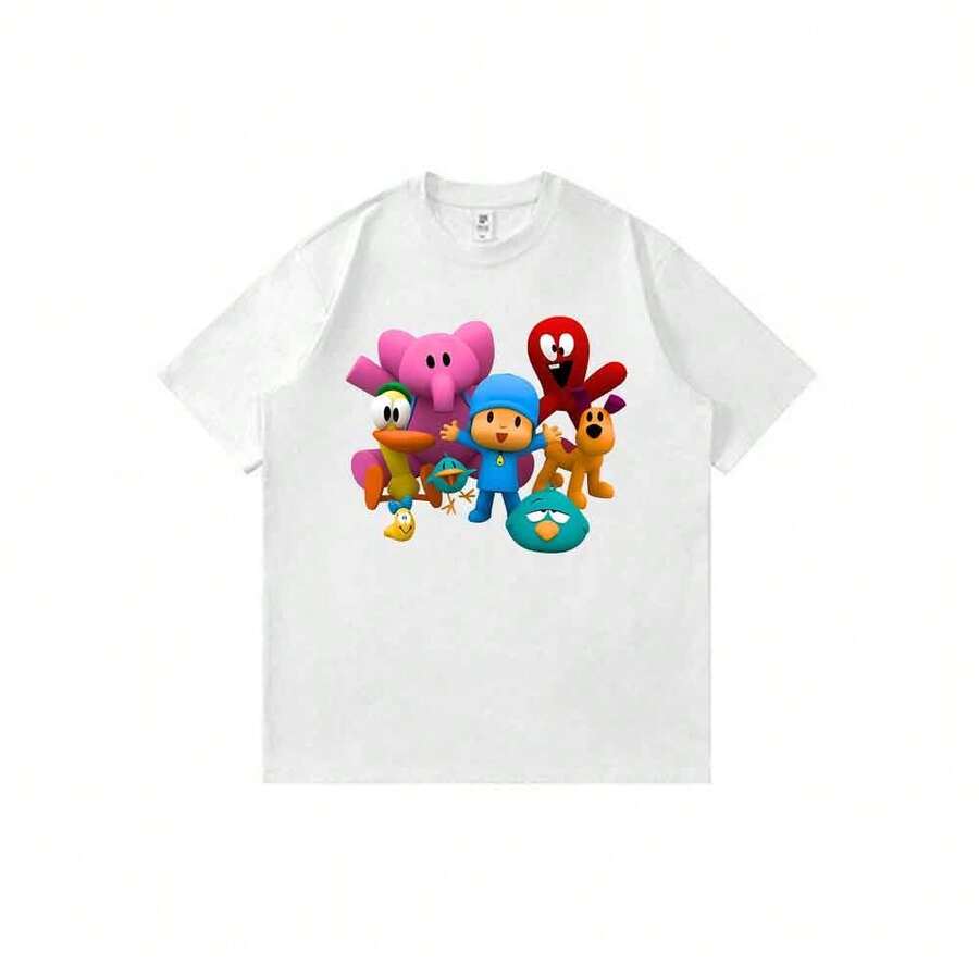 Camiseta unisex con estampado de dibujos animados de anime de Pocoyo y sus amigos en 3D, estilo urbano y casual de verano. - Blanco - Ver 1