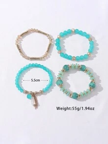 4件套波西米亚风优雅百搭手工串珠水滴流苏吊坠手链套装，可叠戴，弹性材质，适合女性参加派对、酒吧、夜店、大型聚会等场合，是馈赠亲友的完美礼物，四季皆宜，休闲、通勤、外出、拍照等场合均可佩戴。 - 薄荷綠 - 查看 2