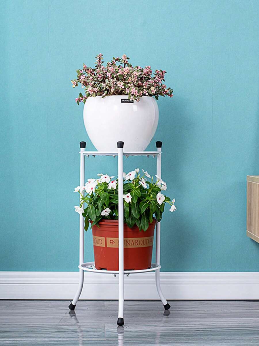 1pc European Style Multi-Tier Iron Flower Stand, Living Room Floor Decor Rack, Balcony Plant Display Holder, Hanging Basket For Greenery - Multicolor - View 1