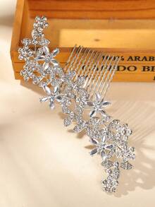 1pc Women's Luxury Rhinestone Flower Hairpin Hair Accessory,Combs,Side Comb - Gold - View 7