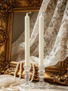 2 piezas/4 piezas Velas blancas de lujo con punta, velas largas, velas de aromaterapia, velas blancas a rayas, iluminación para meditación, creación de ambiente, adecuadas para el hogar, restaurante, decoración de hotel, gran idea de regalo, decoración navideña, regalo de cumpleaños, regalo para mujeres - Blanco - Ver 5