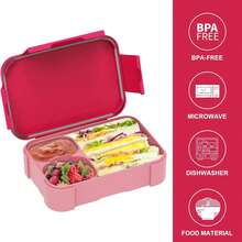 Hộp cơm bento chống rò rỉ 900ml có vách ngăn, hộp cơm kèm sticker, dùng được trong lò vi sóng/máy rửa chén, màu hồng. - Xem 6
