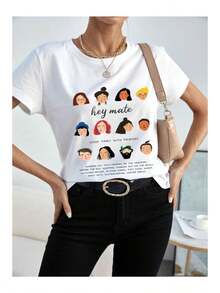 Women's White T-Shirt, Loose Fit, With Hey Mate Print. Loose And Comfortable. - White - View 4