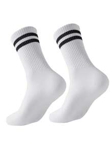 5 pares de calcetines tipo tripulación para hombres, calcetines de algodón transpirables con diseño de rayas, resistentes al olor, aptos para primavera/verano, diseño unisex, sencillo y versátil, calcetines blancos de talla grande - Multicolor - Ver 8